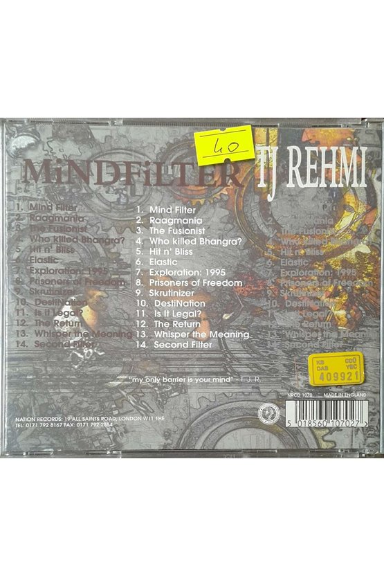 (PLAK DEĞİLDİR CD DİR) Cd Mindfilter Tj Rehmi Cd