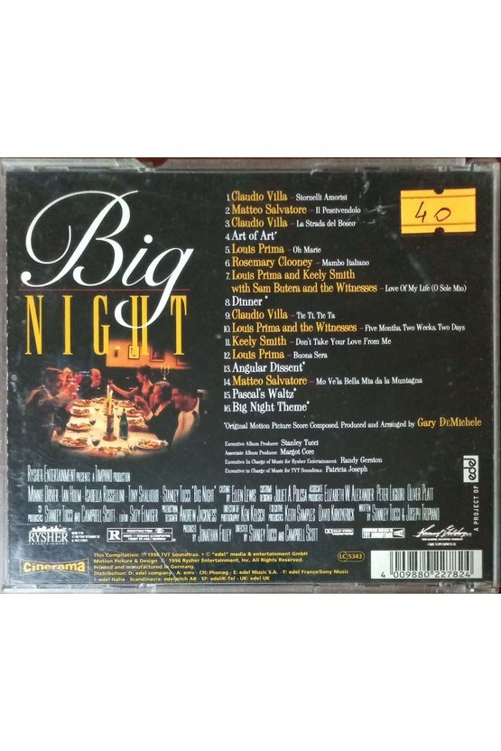 (PLAK DEĞİLDİR CD DİR) Cd Big Night Orignal Motion Picture Sountrack Cd