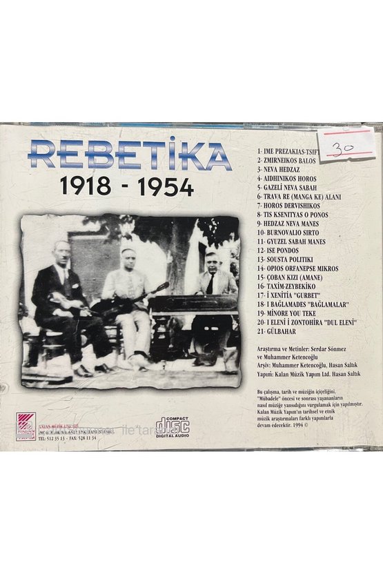(PLAK DEĞİLDİR CD DİR) Cd Rebetika 1918-1954 Cd