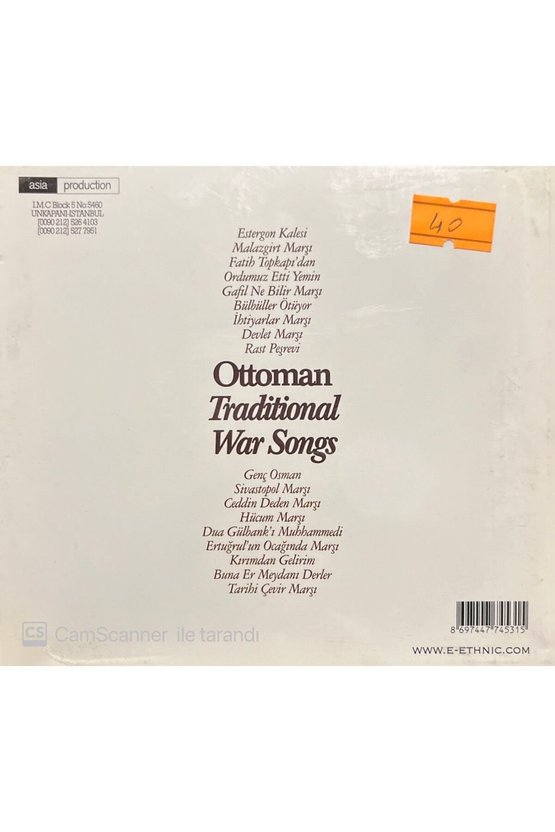 (PLAK DEĞİLDİR CD DİR) Cd Ottoman Traditional War Songs Açılmamış Jelatininde Cd