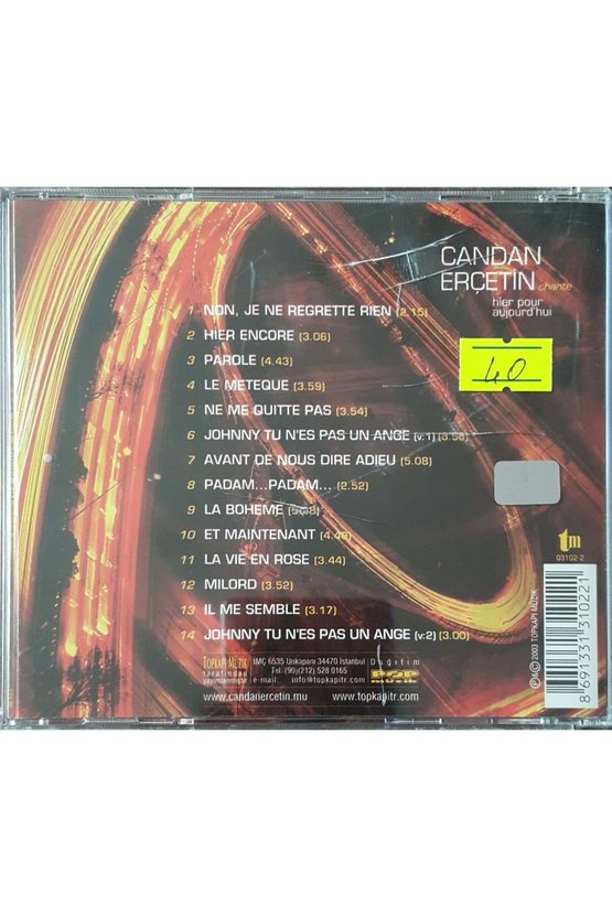 (PLAK DEĞİLDİR CD DİR) Cd Candan Erçetin Hier Pour Aujourdhui Cd