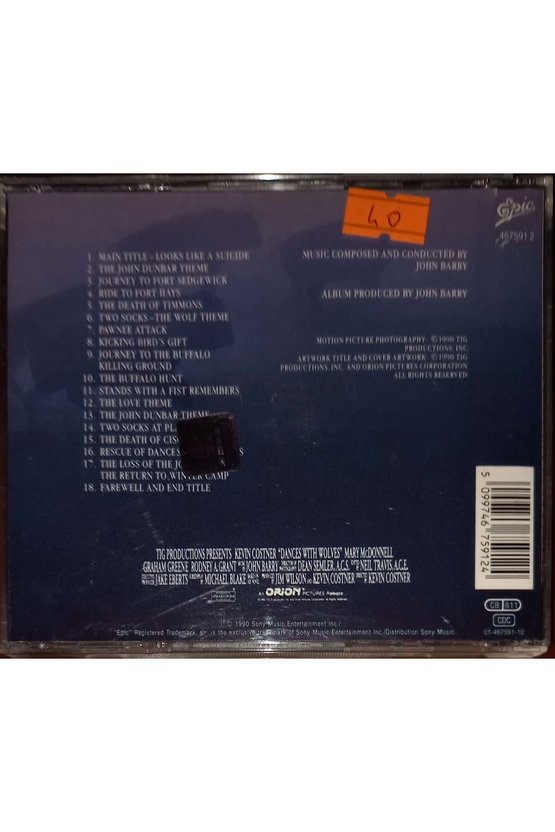 (PLAK DEĞİLDİR CD DİR) Cd Dances With Wolves John Barry Cd