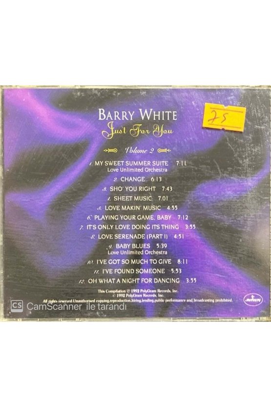 (PLAK DEĞİLDİR CD DİR) Cd Barry White Just For You Volume 2 Cd