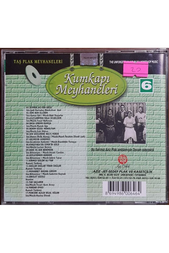 (PLAK DEĞİLDİR CD DİR) Cd Kumkapı Meyhaneleri Sevilen Meyhane Şarkıları 6 Cd