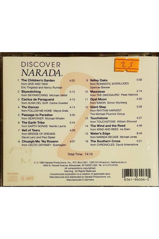 (PLAK DEĞİLDİR CD DİR) Cd Discover Narada 2 Cd