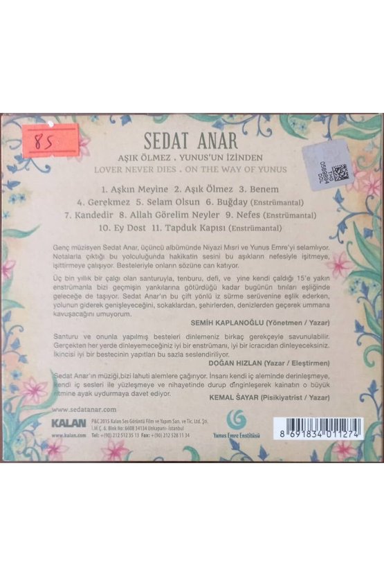 (PLAK DEĞİLDİR CD DİR) Cd Sedat Anar Aşık Ölmez Yunusun Izinden Cd