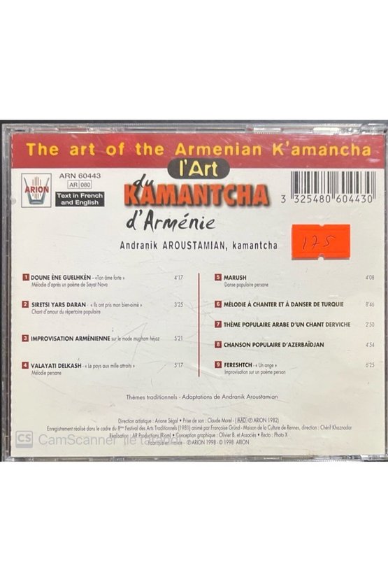 (PLAK DEĞİLDİR CD DİR) Cd Iart Du Kamantcha Darmenie Andranik Aroustamian Cd