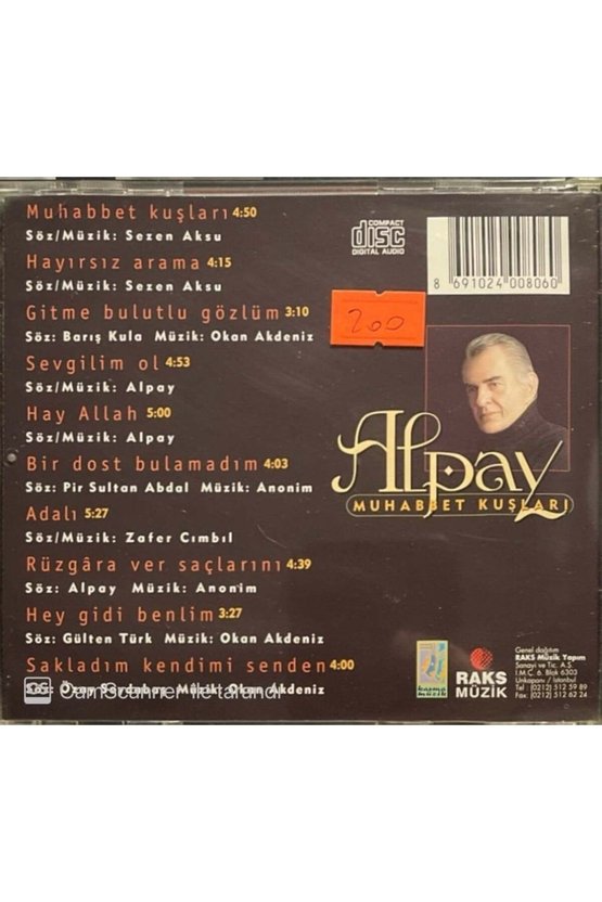 (PLAK DEĞİLDİR CD DİR) Cd Alpay Muhabbet Kuşları Sarı Bandrollü Cd