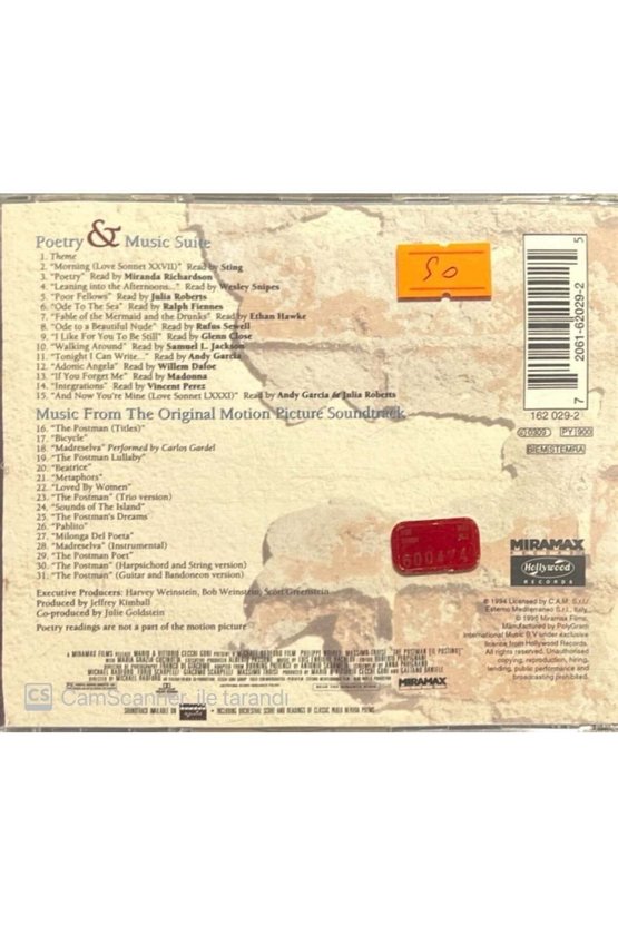 (PLAK DEĞİLDİR CD DİR) Cd The Postman Soundtrack Cd