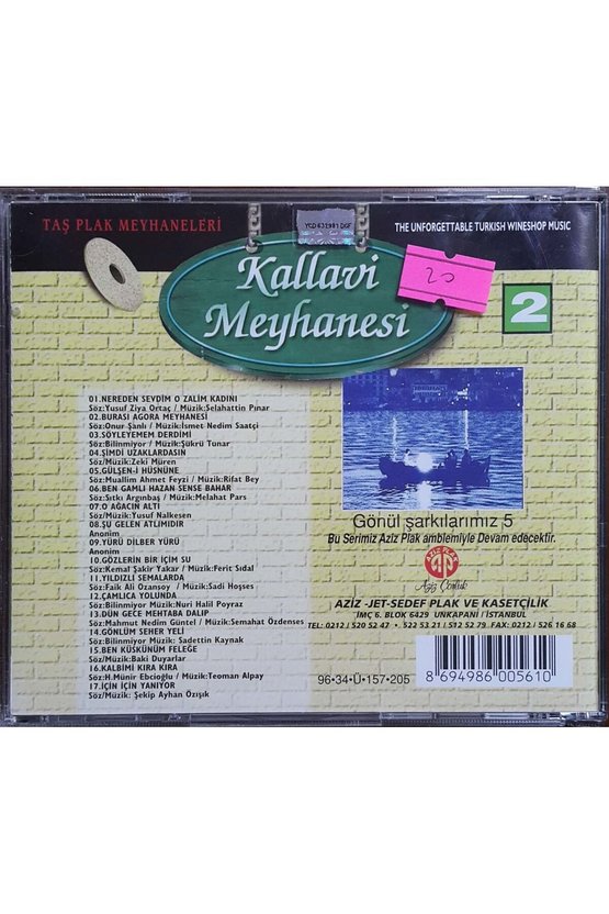 (PLAK DEĞİLDİR CD DİR) Cd Kallavi Meyhanesi Sevilen Meyhane Şarkıları 2 Cd