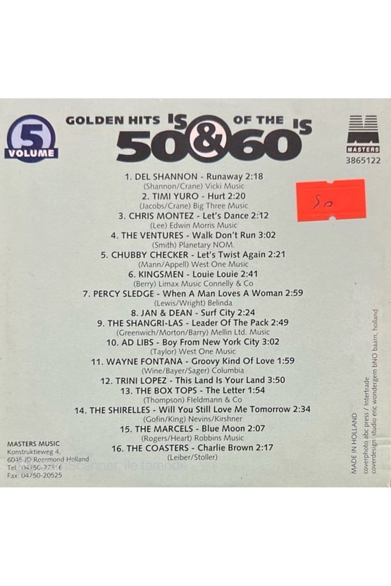 (PLAK DEĞİLDİR CD DİR) Cd Golden Hits Of The 50s & 60s Volume 5 Cd