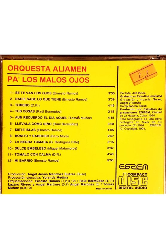 (PLAK DEĞİLDİR CD DİR) Cd Orquesta Aliamen Pa Los Malos Ojos Cd