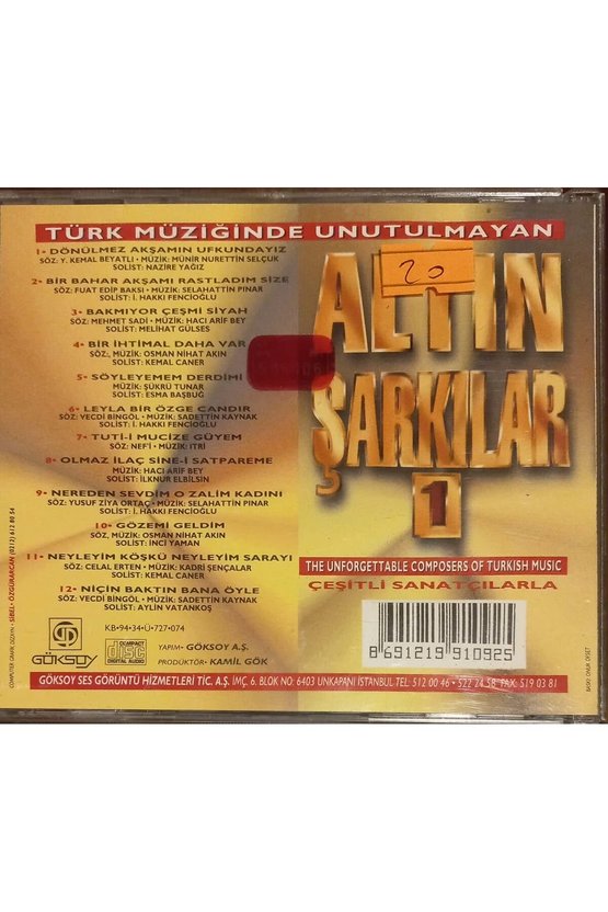 (PLAK DEĞİLDİR CD DİR) Cd Altın Şarkıular 1 Cd