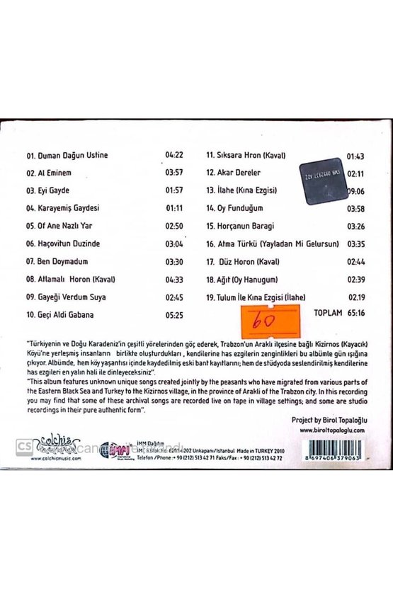 (PLAK DEĞİLDİR CD DİR) Cd Saklı Ezgiler Kizirnos Cd