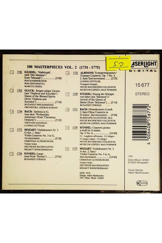 (PLAK DEĞİLDİR CD DİR) Cd 100 Masterpieces Vol.2 (1731-1775) Cd