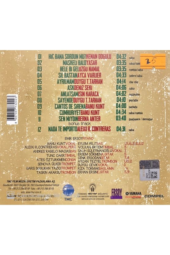 (PLAK DEĞİLDİR CD DİR) Cd Emir Ersoy & Projecto Cubano Cd