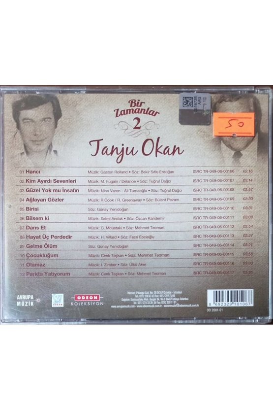 (PLAK DEĞİLDİR CD DİR) Cd Tanju Okan Bir Zamalar 2 Cd