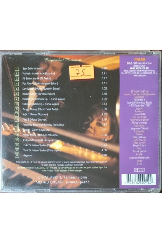 (PLAK DEĞİLDİR CD DİR) Cd Cihat Aşkın Mehru Ensari Minyatürler  Miniatures Cd