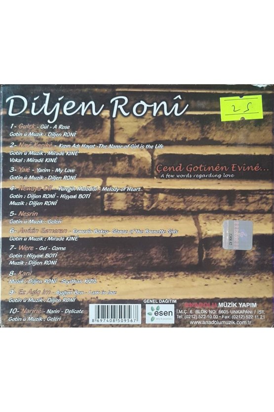 (PLAK DEĞİLDİR CD DİR) Cd Diljen Roni Çend Gotinen Evine Cd