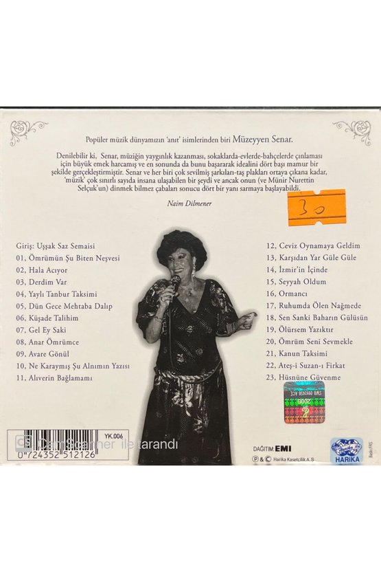 (PLAK DEĞİLDİR CD DİR) Cd Müzeyyen Senar Ölsem Yazıktır Cd