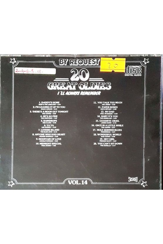(PLAK DEĞİLDİR CD DİR) Cd 20 Great Oldies I ll Always Remember Vol 14 Cd