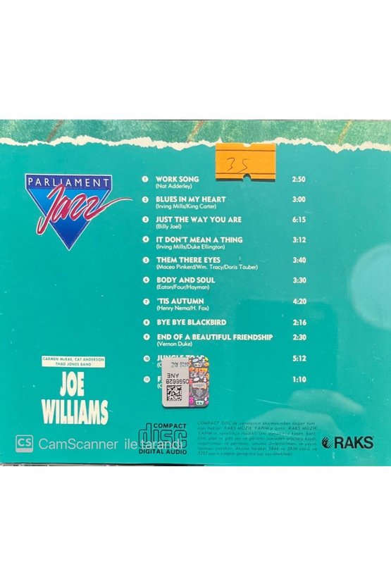 (PLAK DEĞİLDİR CD DİR) Cd Joe Williams Parliament Jazz Cd