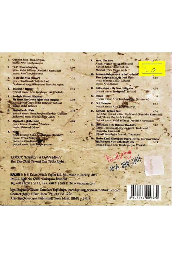 (PLAK DEĞİLDİR CD DİR) Cd Kardeş Türküler Çocuk Hakları Cd