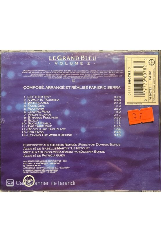 (PLAK DEĞİLDİR CD DİR) Cd Eric Serra Le Grand Blue Volume 2 Cd