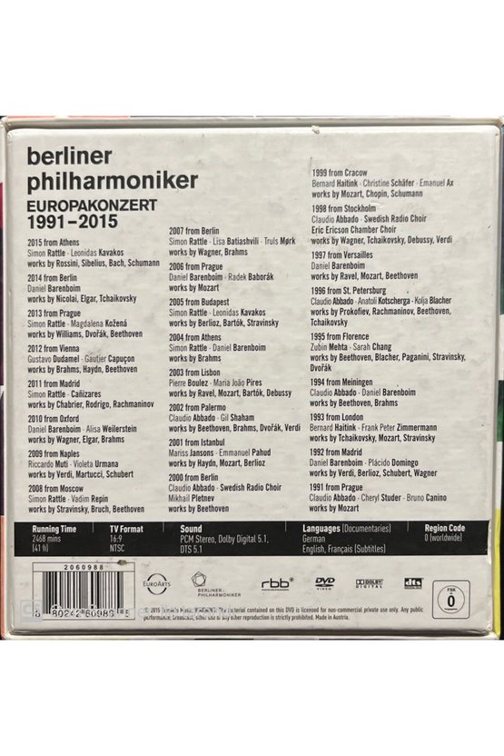 (PLAK DEĞİLDİR CD DİR) Cd Berliner Philharmoniker Europakonzert 1991-2014 Blu-ray Dvd