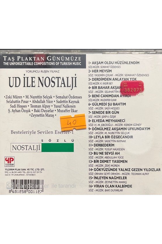 (PLAK DEĞİLDİR CD DİR) Cd Taş Plaktan Günümüze Ud Ile Nostalji Cd