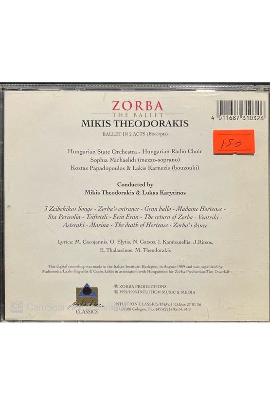 (PLAK DEĞİLDİR CD DİR) Cd Theodoraki Zorba The Ballet Cd