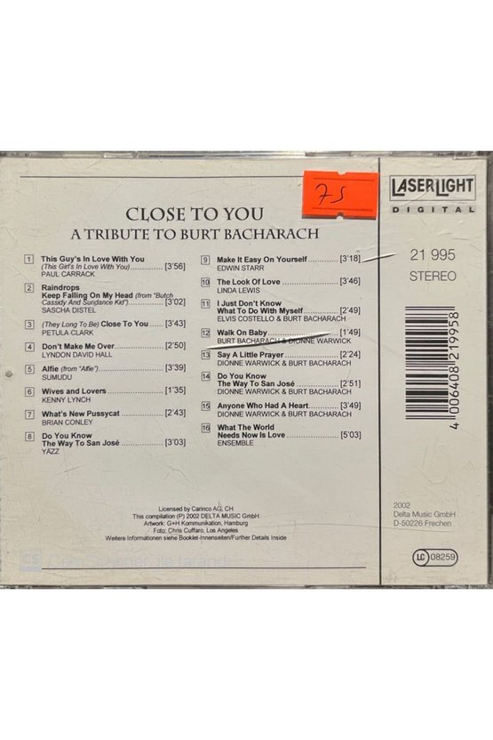 (PLAK DEĞİLDİR CD DİR) Cd Burt Bacharach Close To You Cd