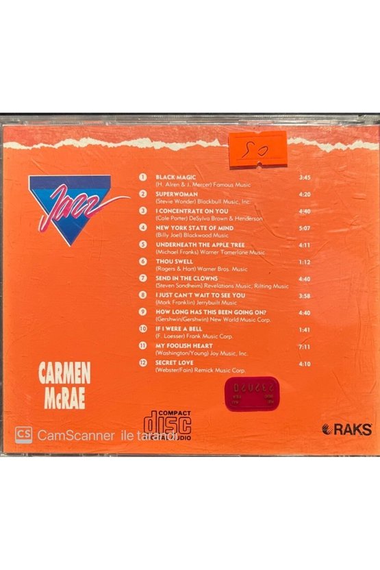 (PLAK DEĞİLDİR CD DİR) Cd Carmen Mcrae Jazz Cd