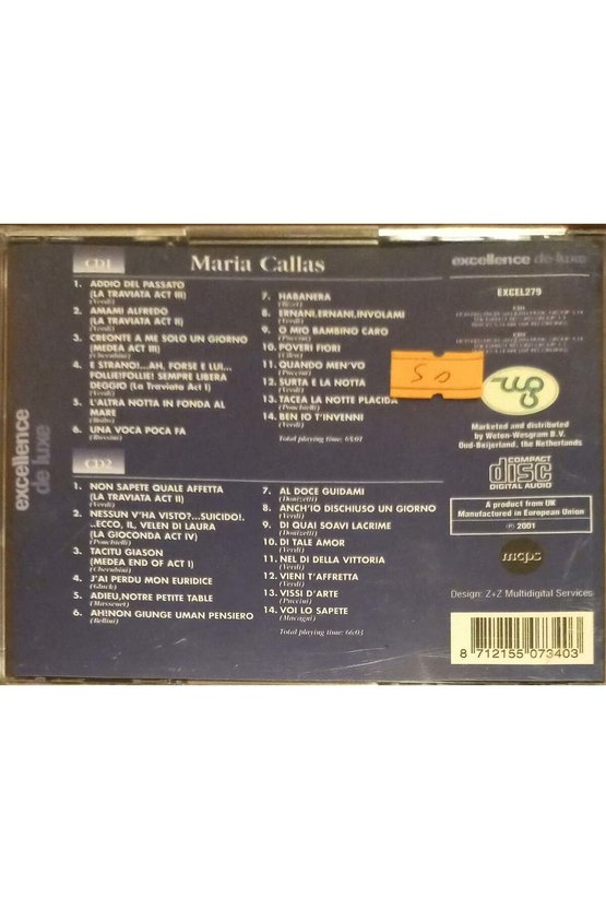 (PLAK DEĞİLDİR CD DİR) Cd Maria Callas Cd