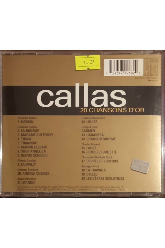 (PLAK DEĞİLDİR CD DİR) Cd Callas Maria 20 Chansons Dor Cd