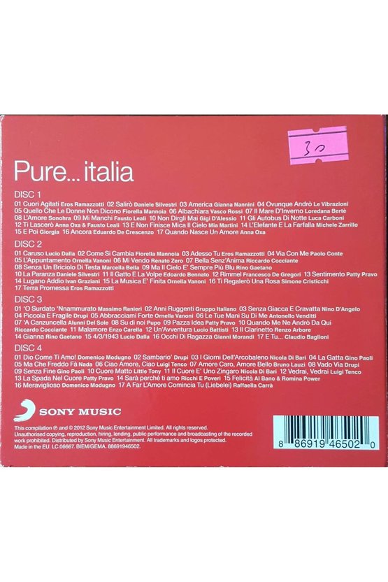 (PLAK DEĞİLDİR CD DİR) Cd Pure Italia Cd