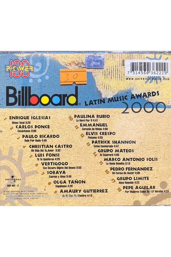 (PLAK DEĞİLDİR CD DİR) Cd Bilboard Latin Music Awards Cd