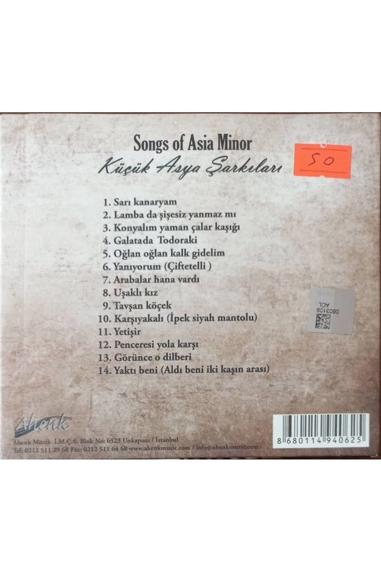 (PLAK DEĞİLDİR CD DİR) Cd Songs Of Asia Minor Küçük Asya Şarkıları Gamze Canyurt Cd