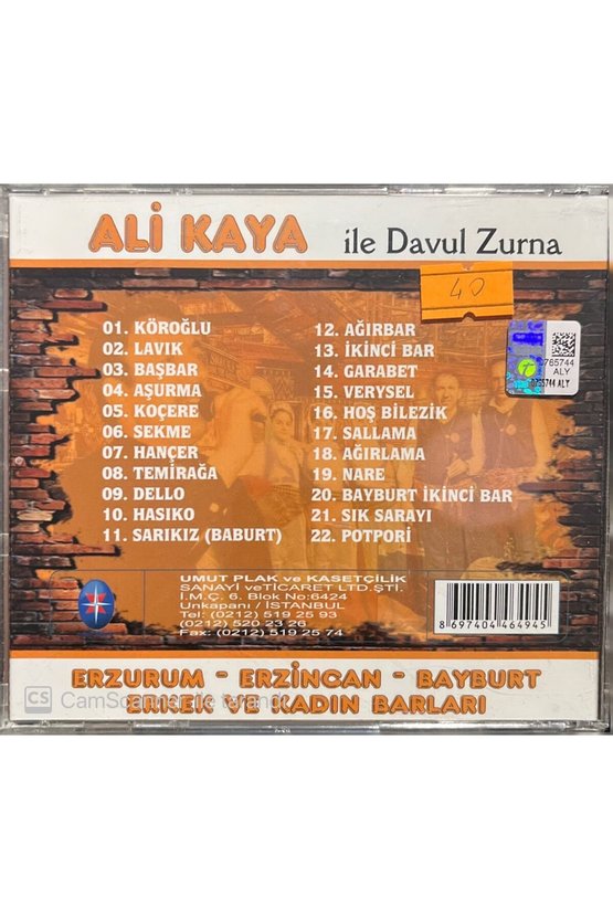 (PLAK DEĞİLDİR CD DİR) Cd Ali Kaya Ile Davul Zurna Cd