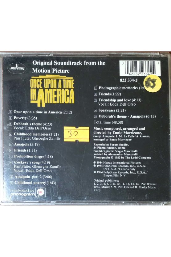 (PLAK DEĞİLDİR CD DİR) Cd Once Upon A Time In America Cd
