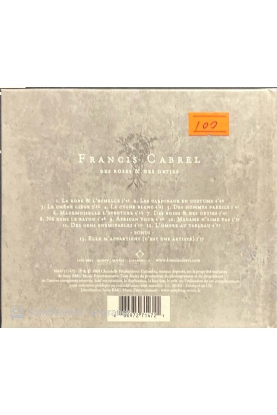 (PLAK DEĞİLDİR CD DİR) Cd Francis Cabrel Des Roses & Des Orties Cd