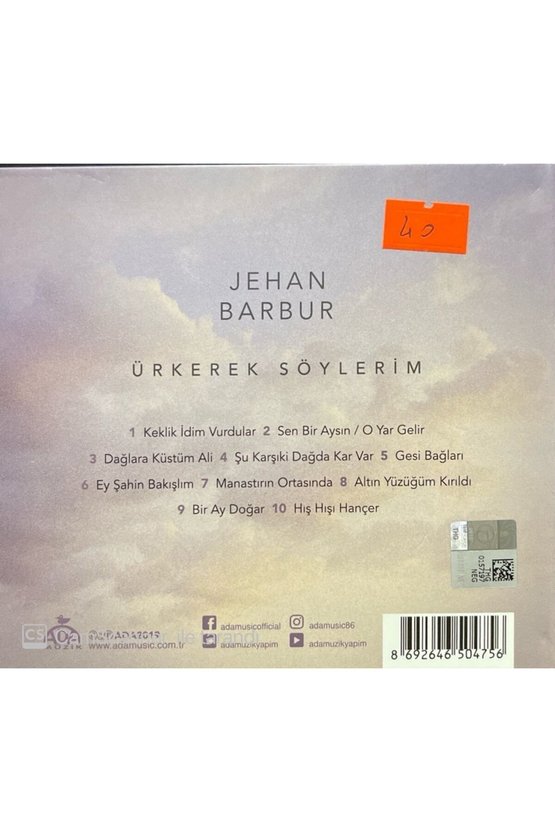(PLAK DEĞİLDİR CD DİR) Cd Jehan Barbur Ürkerek Söylerim Cd