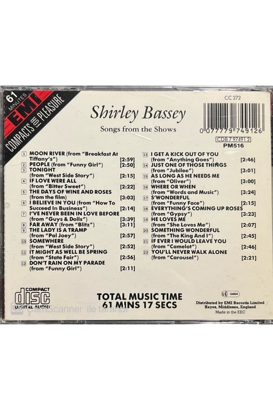 (PLAK DEĞİLDİR CD DİR) Cd Shirley Bassey Songs From The Shows Cd