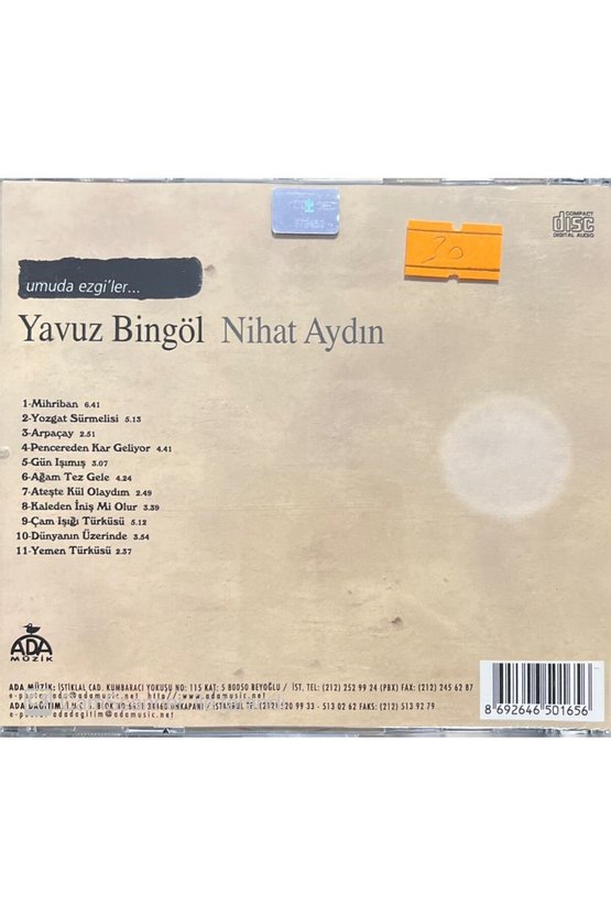 (PLAK DEĞİLDİR CD DİR) Cd Yavuz Bingöl Nihat Aydın Umuda Ezgiler Cd