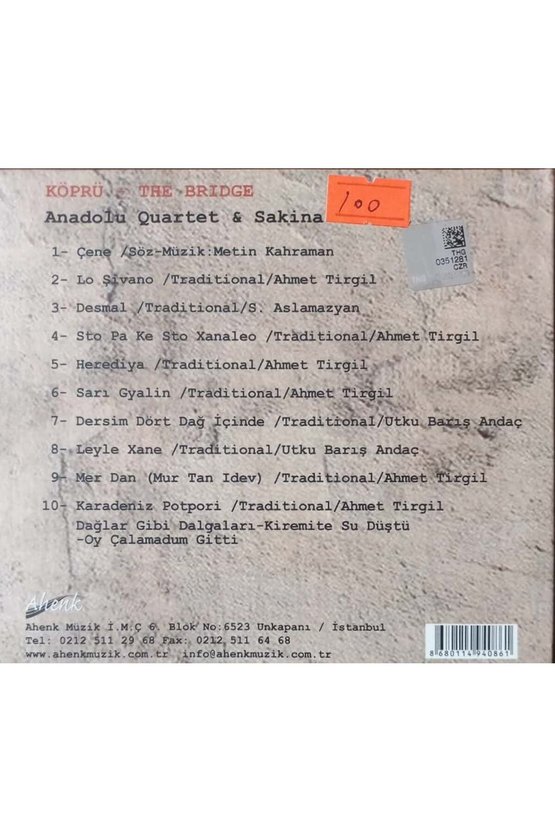 (PLAK DEĞİLDİR CD DİR) Cd Anadolu Quartet & Sakina Cd