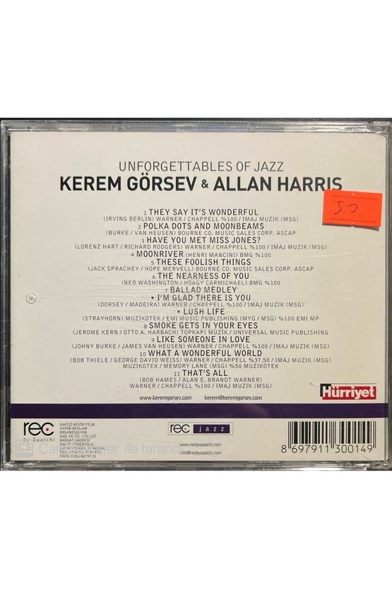 (PLAK DEĞİLDİR CD DİR) Cd Kerem Görsev & Allan Harris Unforgettables Of Jazz Cd