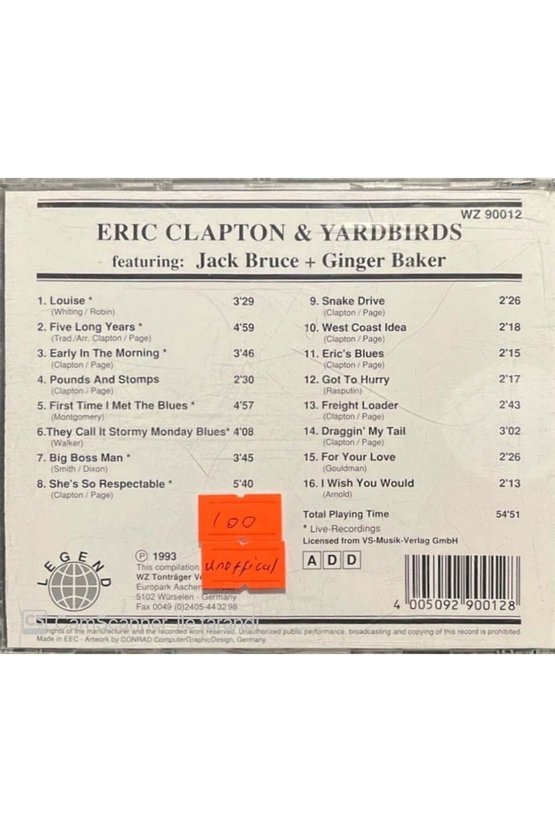 (PLAK DEĞİLDİR CD DİR) Cd Eric Clapton & Yardbirds Unoffical Cd