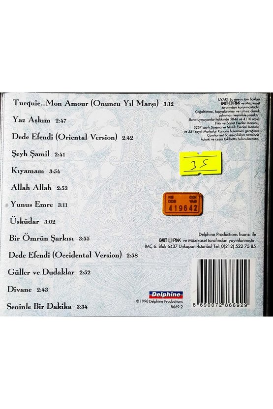 (PLAK DEĞİLDİR CD DİR) Cd Türk Besteleriyle Richard Clayderman Cd