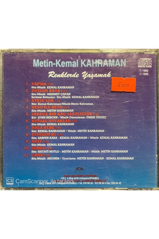 (PLAK DEĞİLDİR CD DİR) Cd Metin-kemal Karaman Renklerde Yaşamak Cd
