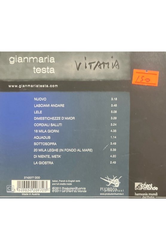 (PLAK DEĞİLDİR CD DİR) Cd Gianmaria Testa Vitamia Cd